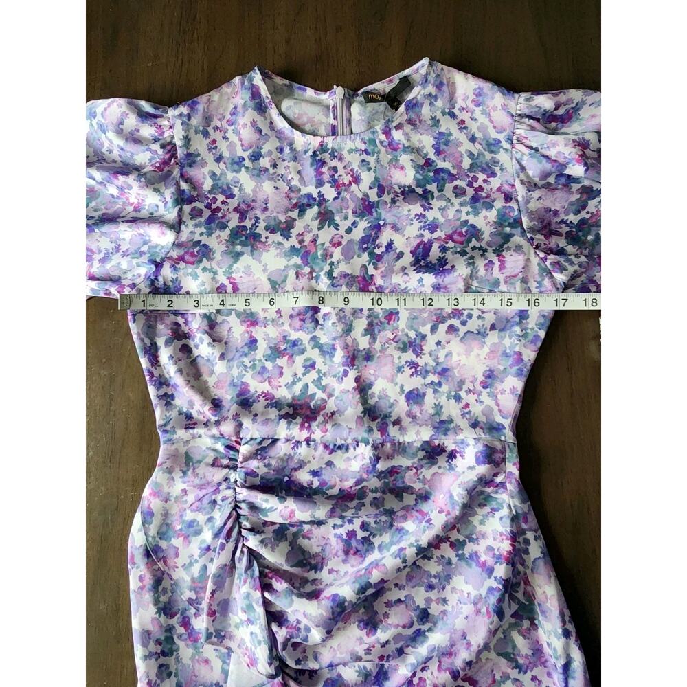 NWT Maje Ruvard Floral Rushed Ruffle 3/4 Sleeves Sheath mini Dress Size 36 - Picture 7 of 13